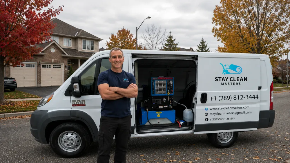 Stay Clean Masters technician with professional cleaning truck