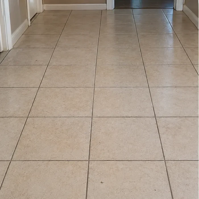 Bathroom tiles with heavily discoloured grout and grime before professional cleaning